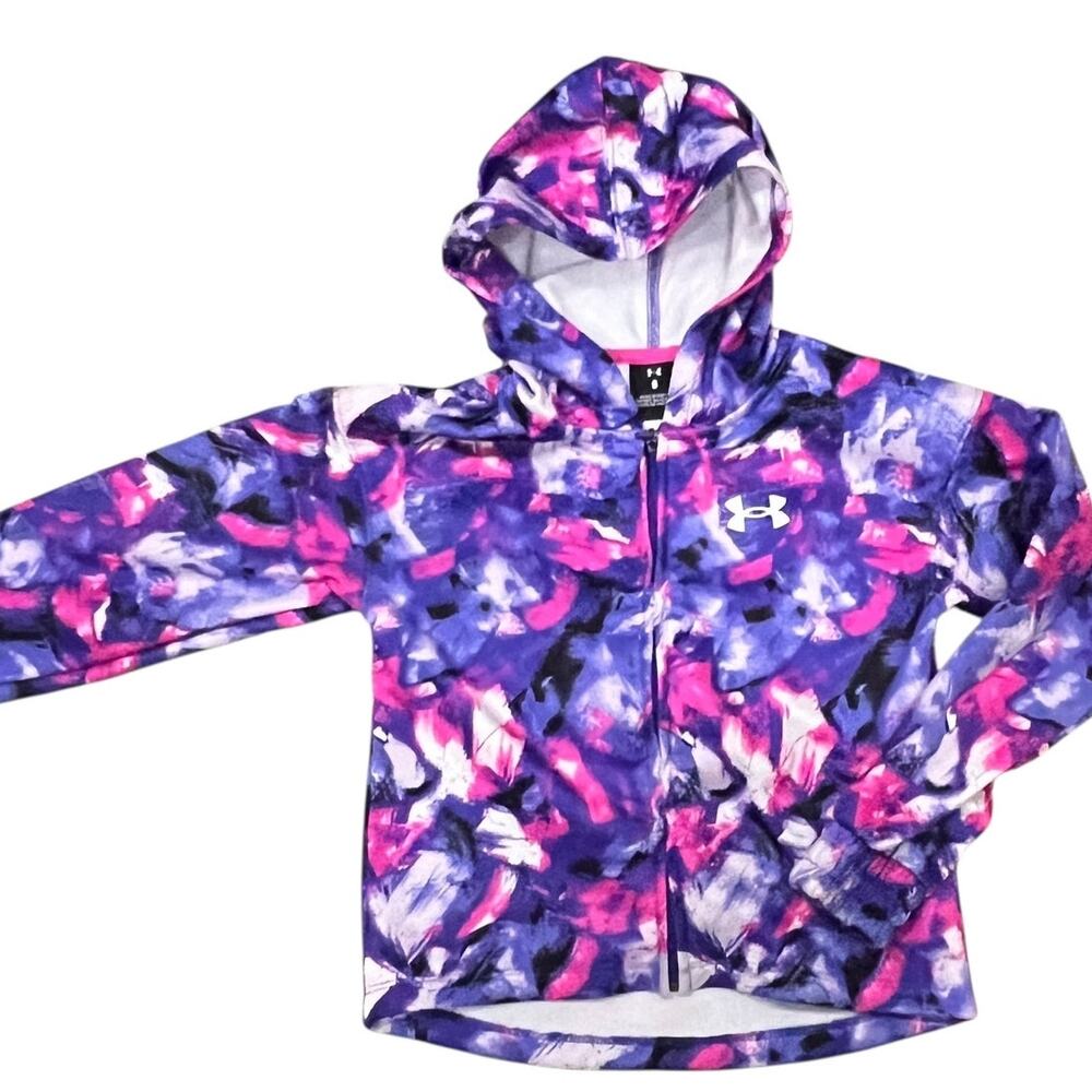 Under Armour Girls' Full Zip Hoodie‎ Jacket Abstract Brush Pink Purple Size 6